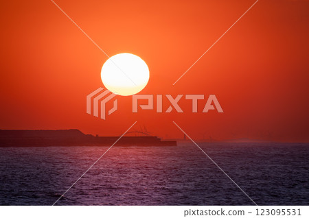 Vibrant Sunset Over Tamsui Sea, Taiwan. Vibrant Sunset Over Tamsui Sea, Taiwan. 123095531