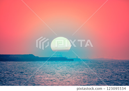Vibrant Sunset Over Tamsui Sea, Taiwan. 123095534