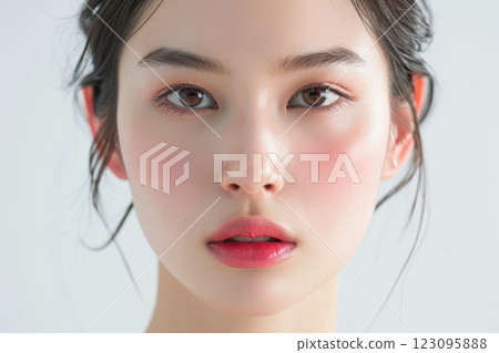 Portrait of a beautiful Japanese makeup model with bare skin (white background, beautiful skin, transparency) 123095888