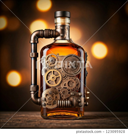 蒸氣龐克威士忌酒瓶 123095928