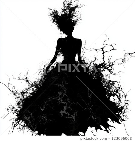 Elegant silhouette adorned with intricate black artistic design 123096068