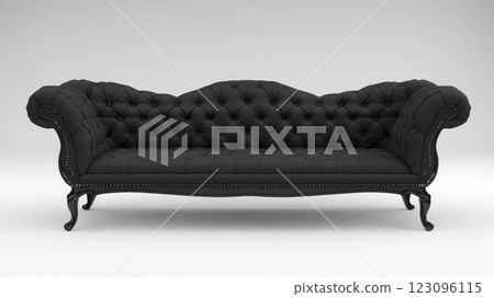 Elegant black upholstered sofa with decorative nailhead trim 123096115
