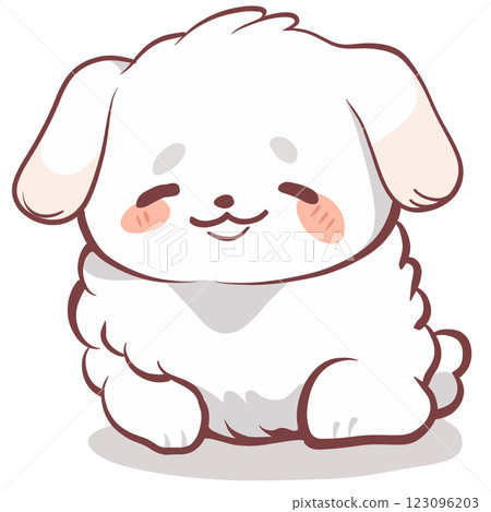 cute, fluffy white dog with happy expression, sitting comfortably. This adorable character exudes warmth and joy, perfect for pet lovers 123096203