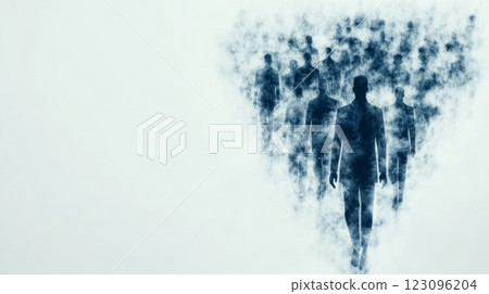 People walking in a foggy environment creating a mysterious atmosphere 123096204