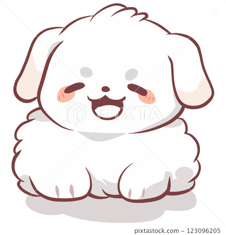 cute, fluffy white dog with happy expression, sitting contentedly. This adorable character brings joy and warmth to any setting 123096205