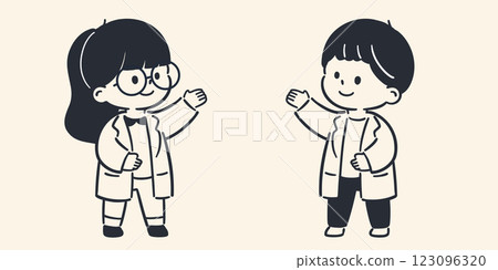 穿著白大褂的兒童的示範插圖 穿著白大褂的兒童的示範插圖 123096320