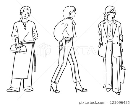 女性時尚春裝全身手繪插畫 123096425