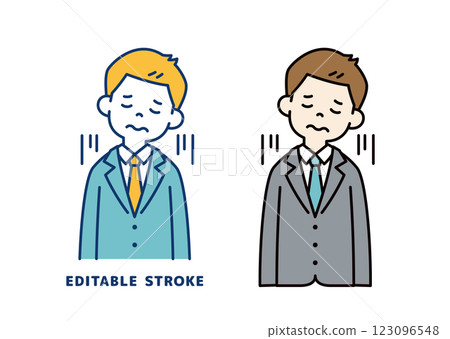 Vector illustration of a young businessman with his shoulders slumped and disappointed_Line width can be edited 123096548