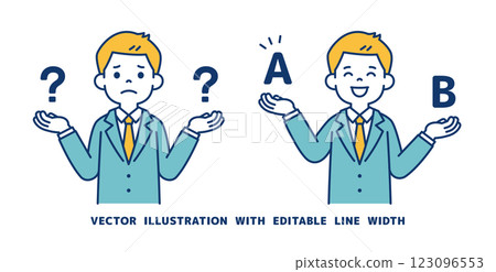 Vector illustration material set of young businessman comparing one another_Line width can be edited 123096553