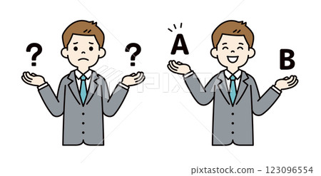 Vector illustration material set of young businessman comparing either _ Line width editable _ Color 123096554