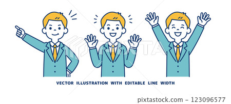 快樂、瞄準、歡呼的年輕商人向量插圖集_線寬可編輯 123096577