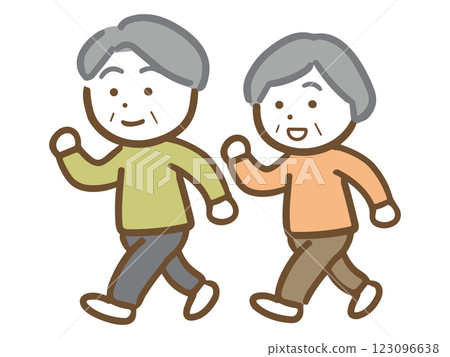 A healthy senior couple walking energetically with a smile (whole body) 123096638