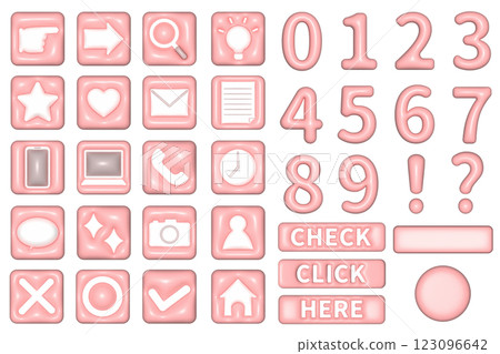 A set of cute, plump basic business and web icons and numbers balloons inflated pink 123096642