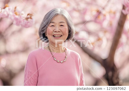日本祖母賞櫻花的肖像(春天,櫻花,祖母,奶奶,老年人,老人) 日本祖母賞櫻花的肖像(春天,櫻花,祖母,奶奶,老年人,老人) 123097062