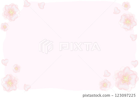 水彩粉紅櫻花與花瓣框架 123097225