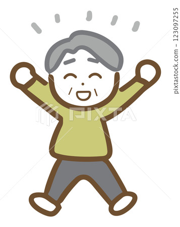 Smiling senior man raising his hands in joy 123097255