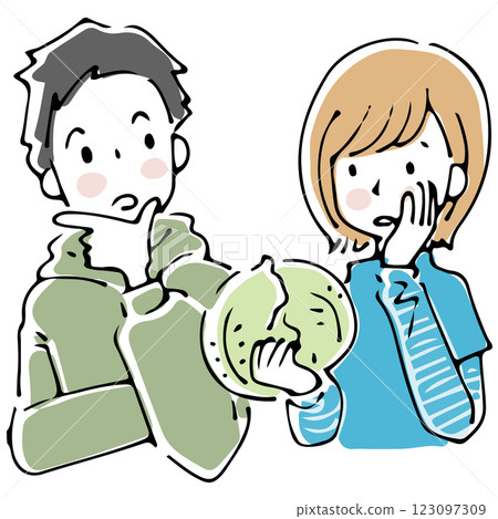 A couple examining cabbages A couple examining cabbages 123097309