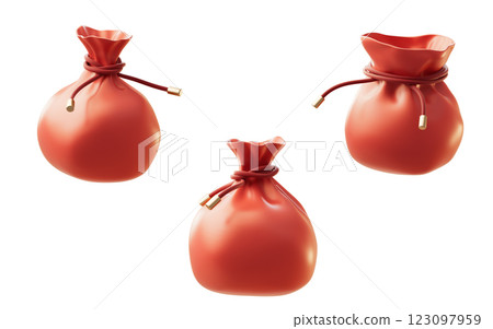 Red cartoon bag with different angles, 3d Red cartoon bag with different angles, 3d 123097959