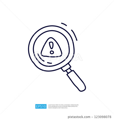 A simple line drawing of a magnifying glass with an exclamation mark inside a triangle, indicating caution or alertness. A simple line drawing of a magnifying glass with an exclamation mark inside a triangle, indicating caution or alertness. 123098078
