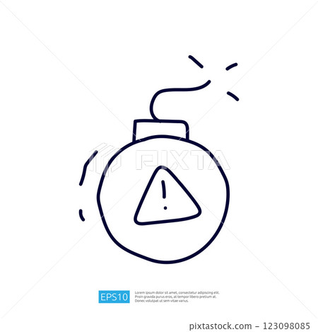 The image depicts a simple line drawing of a bomb with a warning symbol, suggesting danger or alertness. The image depicts a simple line drawing of a bomb with a warning symbol, suggesting danger or alertness. 123098085