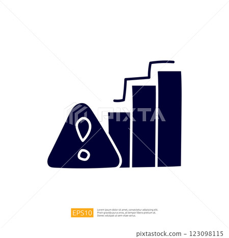 This image features a warning triangle with an exclamation mark next to three ascending bar graphs, symbolizing caution in growth or performance metrics. 123098115