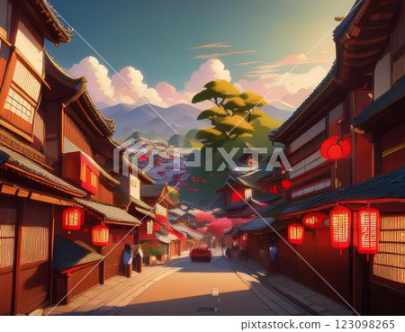 Kyoto cityscape, five-story pagoda, illustration 123098265