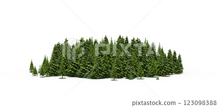 group of trees with a shadow under it, isolated on a transparent background, 3D illustration, cg render 123098388