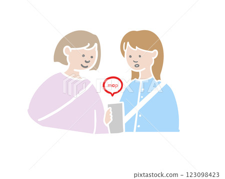Women looking at a map while traveling 123098423