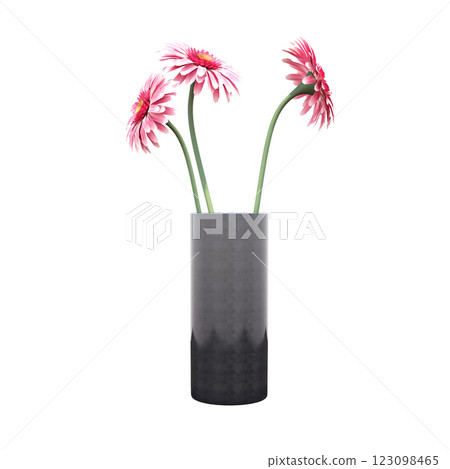 decorative flower in a pot isolate on a transparent background, 3D illustration, cg render 123098465