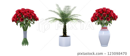 decorative flower in a pot isolate on a transparent background, 3D illustration, cg render 123098470