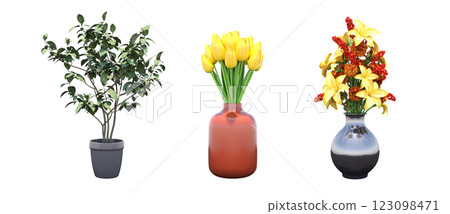 decorative flower in a pot isolate on a transparent background, 3D illustration, cg render decorative flower in a pot isolate on a transparent background, 3D illustration, cg render 123098471