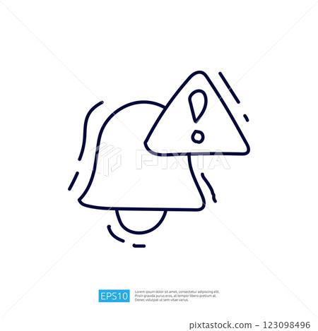 A simple line drawing of a bell with an exclamation mark inside a triangle, symbolizing an alert or notification. A simple line drawing of a bell with an exclamation mark inside a triangle, symbolizing an alert or notification. 123098496