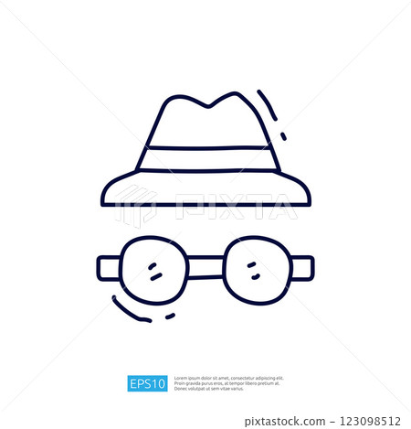 A minimalist illustration featuring a hat and glasses, suggesting a playful or mysterious character. Ideal for design projects or creative concepts. 123098512