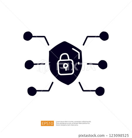 A graphic representation of cybersecurity, featuring a shield with a lock, symbolizing protection and safety in digital environments. A graphic representation of cybersecurity, featuring a shield with a lock, symbolizing protection and safety in digital environments. 123098525