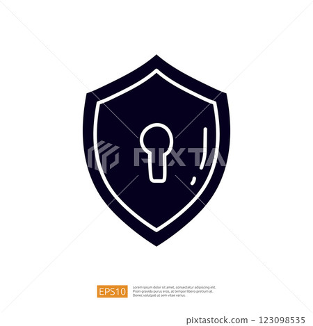 This image features a stylized shield with a keyhole, symbolizing security and protection. It represents concepts related to safety and privacy. 123098535