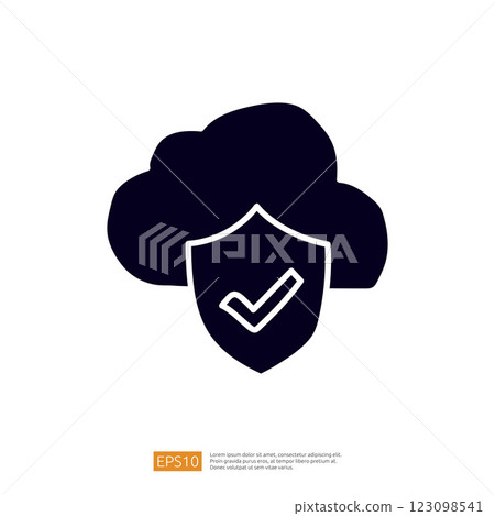 The image depicts a stylized shield with a checkmark in front of a cloud, symbolizing security and trust in cloud computing. The image depicts a stylized shield with a checkmark in front of a cloud, symbolizing security and trust in cloud computing. 123098541