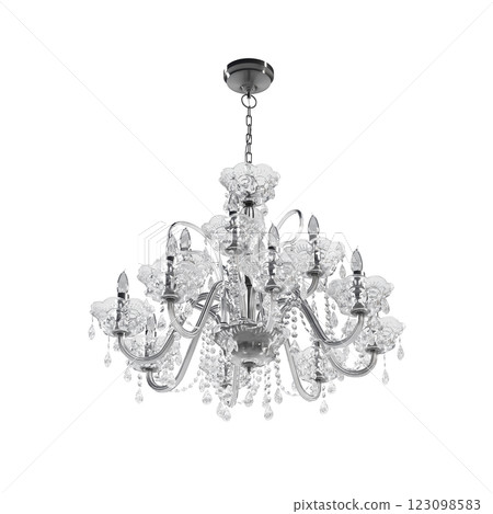 crystal chandelier for the interior isolated on transparent background, home lighting, 3D illustration, cg render 123098583