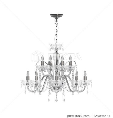 crystal chandelier for the interior isolated on transparent background, home lighting, 3D illustration, cg render 123098584