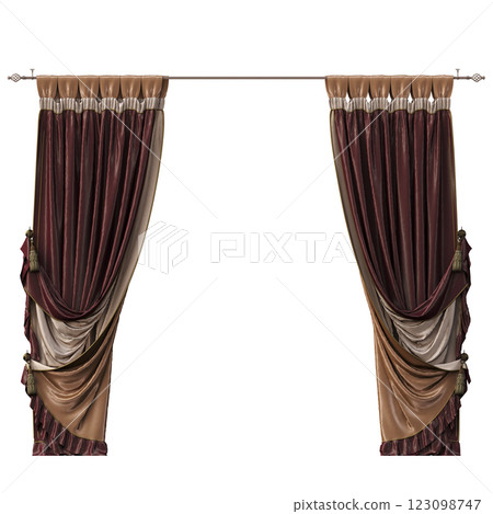 curtain isolated on a transparent background, interior decorations, 3D illustration, cg render curtain isolated on a transparent background, interior decorations, 3D illustration, cg render 123098747