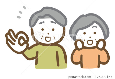 Smiling senior couple giving an OK sign 123099167
