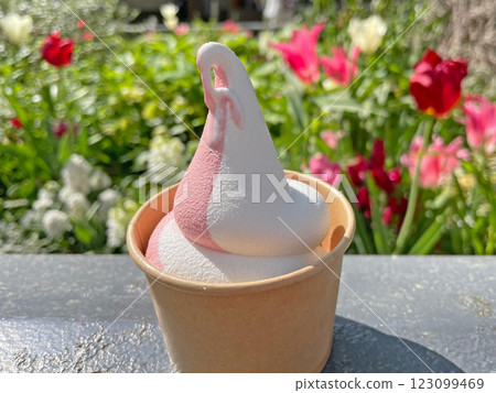 Mixed soft serve ice cream Vanilla Strawberry 123099469