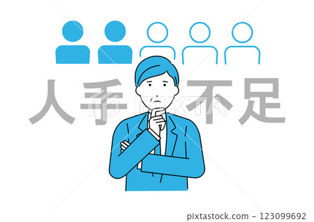 Illustration of a middle-aged businessman suffering from labor shortage Illustration of a middle-aged businessman suffering from labor shortage 123099692