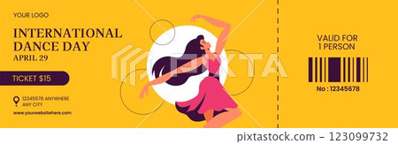 International Dance Day Ticket Card Design Fun and Creative Cartoon Style 123099732
