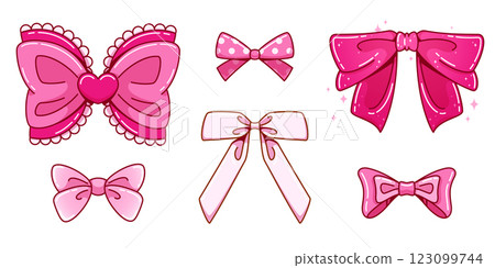 Coquette ribbon bows set isolated on white Coquette ribbon bows set isolated on white 123099744