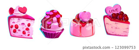 Pink desserts set decorated with heart 123099753
