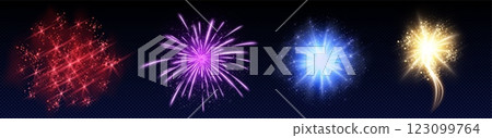 Firework light effects set on transparent 123099764