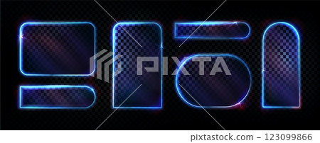 Neon light frames set with glowing blue borders Neon light frames set with glowing blue borders 123099866