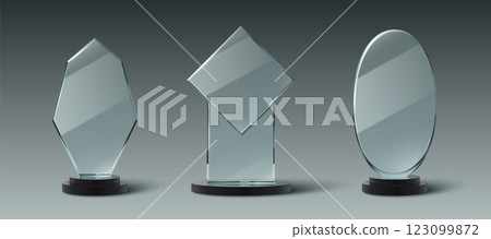 Glass trophy set with different shapes Glass trophy set with different shapes 123099872