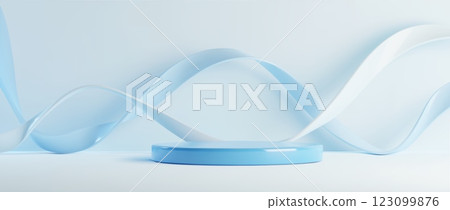 Blue podium and ribbon waves on background Blue podium and ribbon waves on background 123099876