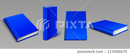 Blue hardcover book mockup set 123099879